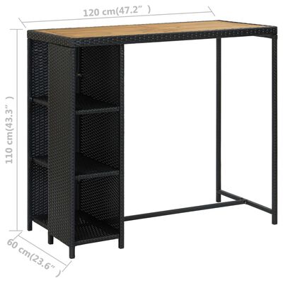 vidaXL Meuble de bar de jardin 5 pcs et coussins Résine tressée Noir