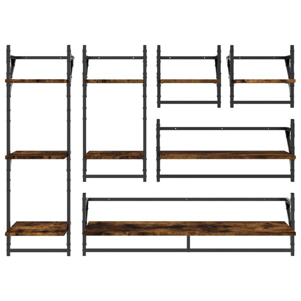 vidaXL Ensemble d'&eacute;tag&egrave;res murales avec barres 6 pcs ch&ecirc;ne fum&eacute;