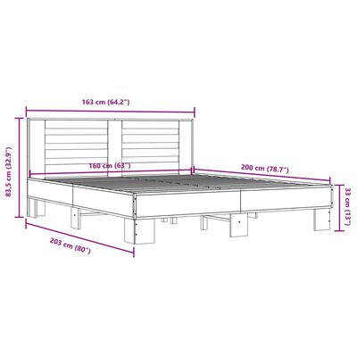 vidaXL Cadre de lit chêne fumé 160x200 cm bois d'ingénierie et métal