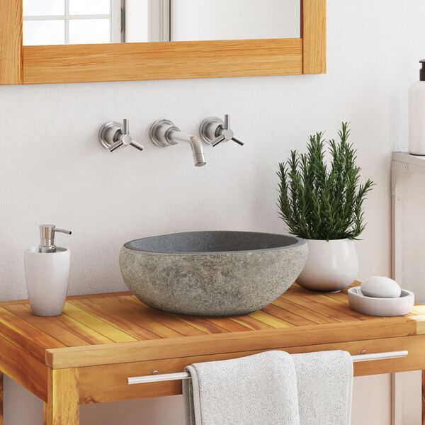 vidaXL Lavabo en pierre de rivi&egrave;re ovale (29-38)x(24-31) cm
