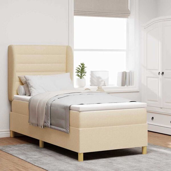 vidaXL Lit &agrave; ressorts avec matelas Cr&egrave;me 200 x 100 cm tissu