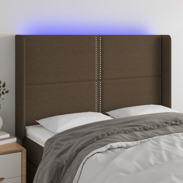 vidaXL T&ecirc;te de lit &agrave; LED Marron fonc&eacute; 147x16x118/128 cm Tissu