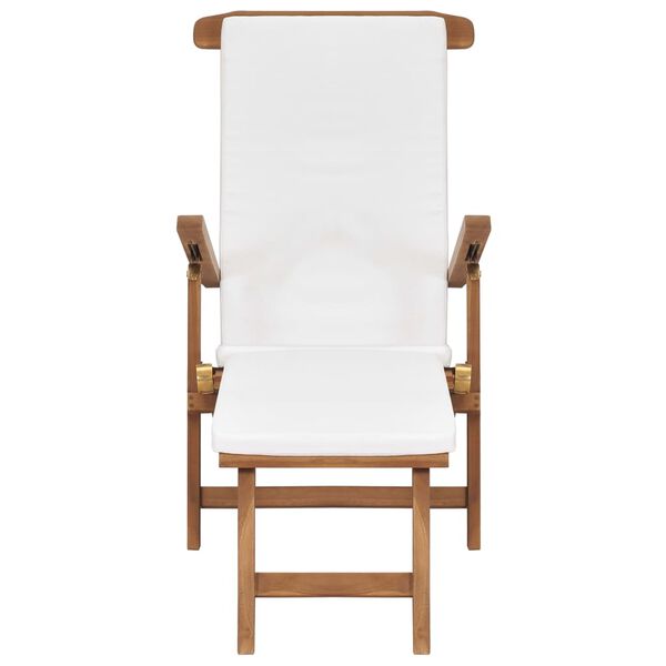 vidaXL Chaise longue avec coussin Blanc cr&egrave;me Bois de teck solide
