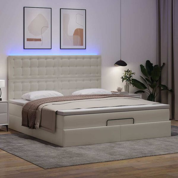 VidaXL Cadre de lit ottoman avec matelas blanc 160x200 cm similicuir