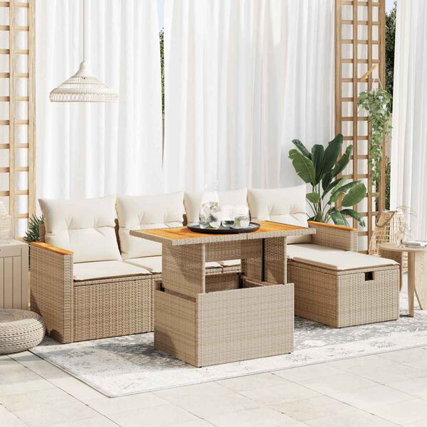 vidaXL Salon de jardin avec coussins 6 pcs beige r&eacute;sine tress&eacute;e