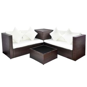 vidaXL Salon de jardin 4 pcs avec coussins R&eacute;sine tress&eacute;e Marron