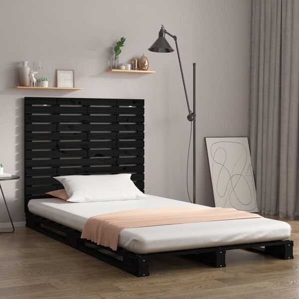 vidaXL T&ecirc;te de lit murale Noir 81x3x91,5 cm Bois massif de pin