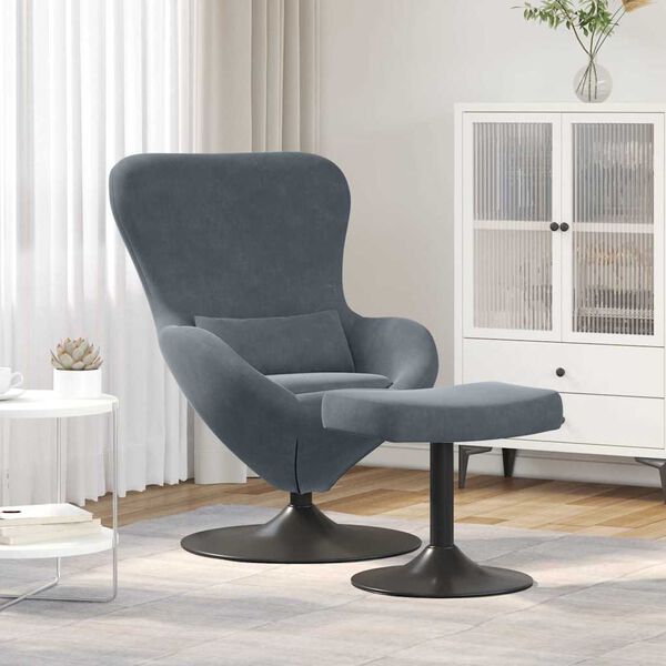 vidaXL Chaise &OElig;uf avec Pouf Gris fonc&eacute; Velours