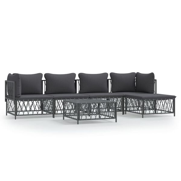 vidaXL Salon de jardin avec coussins 6 pcs anthracite acier