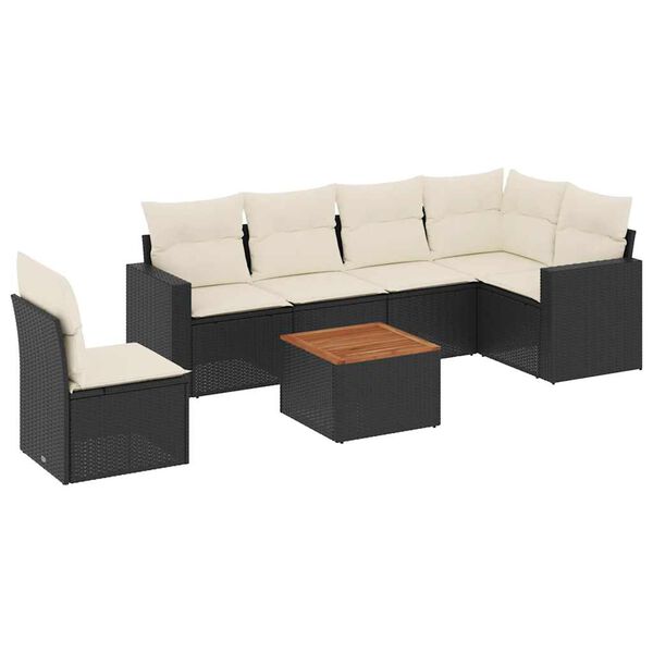 vidaXL Salon de jardin 7 pcs avec coussins noir r&eacute;sine tress&eacute;e