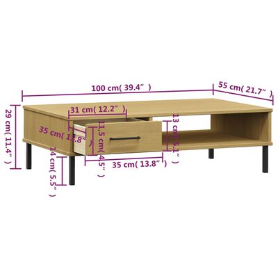 vidaXL Table basse avec pieds en métal Marron Bois pin massif OSLO