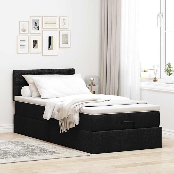 vidaXL Cadre de lit ottoman avec matelas noir 90x190 cm tissu