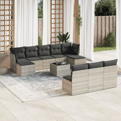 vidaXL Salon de jardin 11 pcs avec coussins gris clair résine tressée