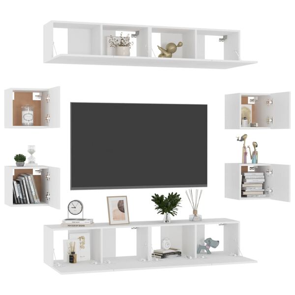 vidaXL Ensemble de meubles TV 8 pcs Blanc Bois d'ing&eacute;nierie