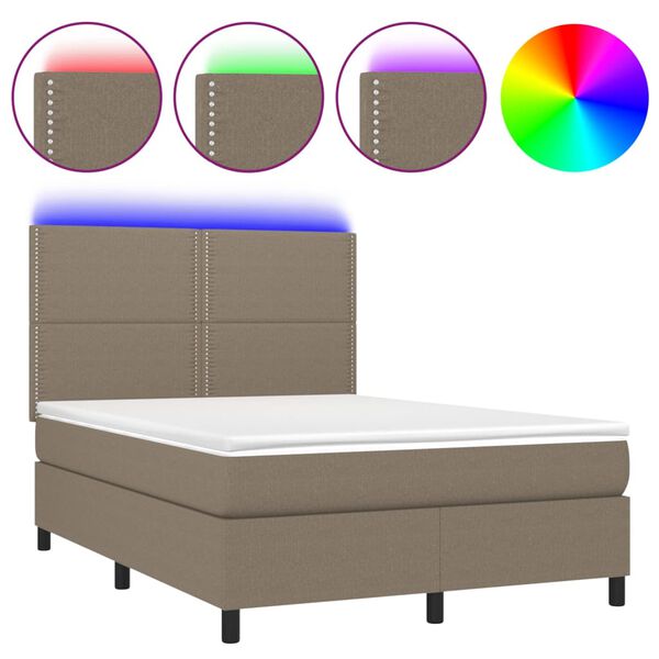 vidaXL Sommier &agrave; lattes de lit et matelas et LED Taupe 140x200cm Tissu