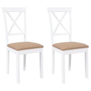 vidaXL Chaises &agrave; manger coussins 2 pcs blanc bois massif caoutchouc