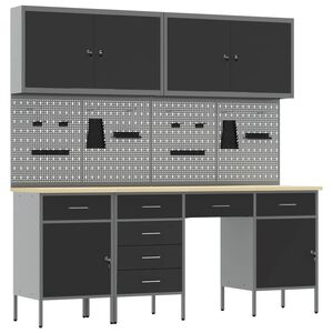 vidaXL Placard de travail 10 pi&egrave;ces Noir Bois d'ing&eacute;nierie et acier