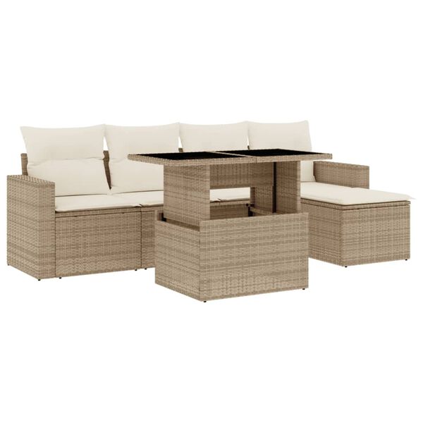 vidaXL Salon de jardin avec coussins 6 pcs beige r&eacute;sine tress&eacute;e