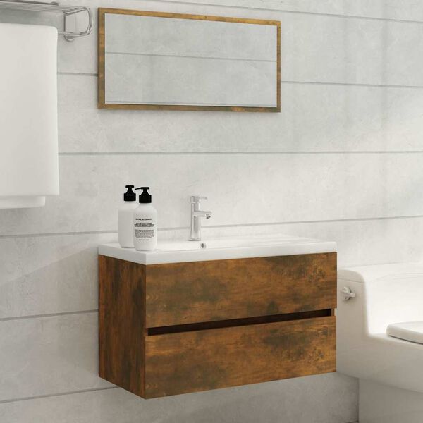 vidaXL Ensemble de meubles de salle de bain 2 pcs Ch&ecirc;ne fum&eacute;