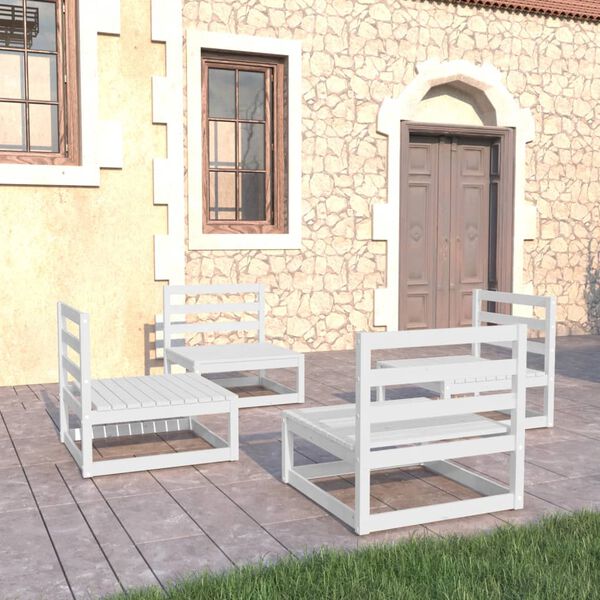 vidaXL Salon de jardin 4 pcs Blanc Bois de pin massif