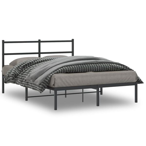 vidaXL Cadre de lit m&eacute;tal sans matelas avec t&ecirc;te de lit noir 135x190cm