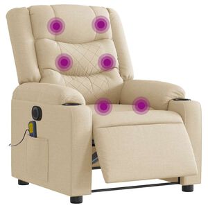 vidaXL Fauteuil inclinable de massage &eacute;lectrique cr&egrave;me tissu
