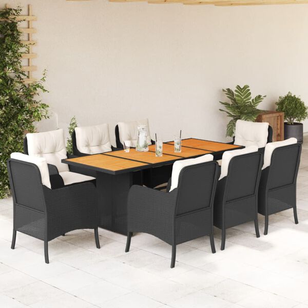 vidaXL Ensemble &agrave; manger de jardin 9pcs coussins noir r&eacute;sine tress&eacute;e