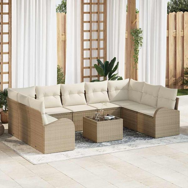 vidaXL Ensemble de Canap&eacute;s avec coussin 10 pcs Beige Poly Rattan