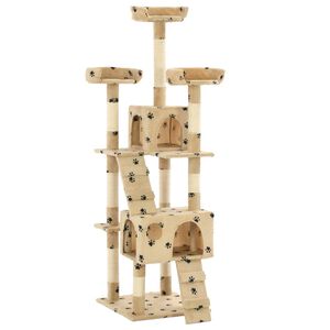 vidaXL Arbre &agrave; chat et griffoirs en sisal 170 cm Beige Motif de pattes