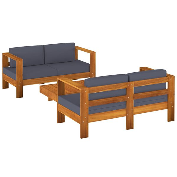 vidaXL Salon de jardin 3 pcs avec coussins gris fonc&eacute; Bois massif
