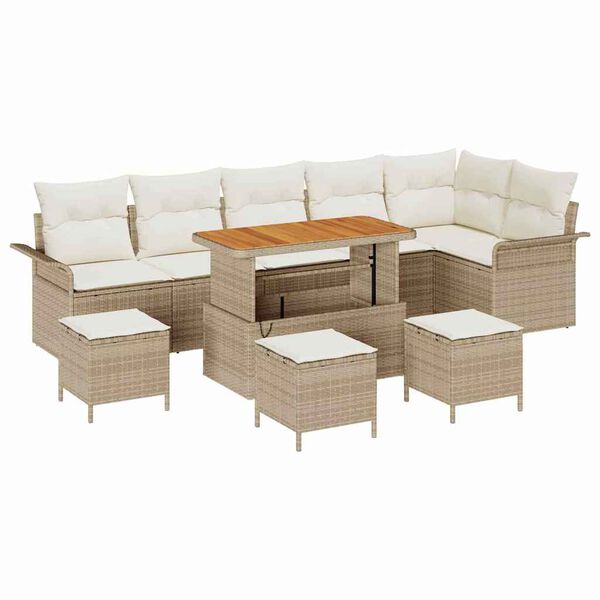 vidaXL Ensemble de canap&eacute; de jardin avec coussin 10 pcs Beige et cr&egrave;me