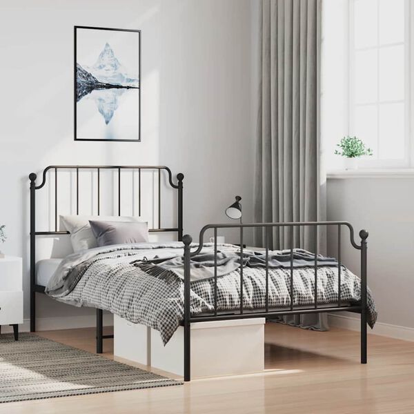 vidaXL Cadre de lit m&eacute;tal sans matelas et pied de lit noir 100x200 cm