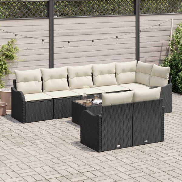 vidaXL Ensemble de canap&eacute; de jardin 9 pcs Noir et blanc Poly rotin