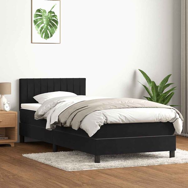vidaXL Sommier &agrave; lattes de lit avec matelas noir 90x210 cm velours