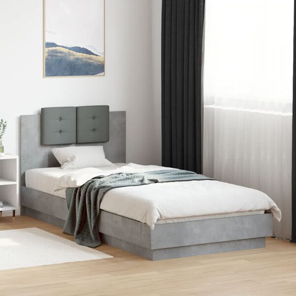 vidaXL Cadre de lit avec LED sans matelas gris b&eacute;ton 90x200 cm