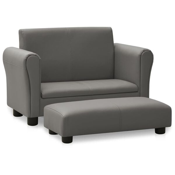 vidaXL Canap&eacute; pour enfants avec tabouret Gris Similicuir