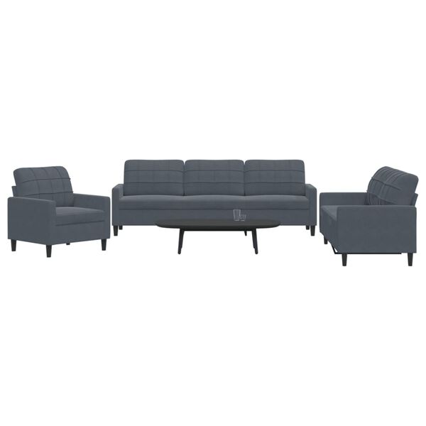 vidaXL Ensemble de canap&eacute;s 3 pcs avec coussins Gris fonc&eacute; Velours