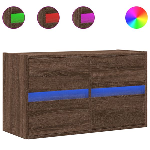 vidaXL Meuble TV mural avec lumi&egrave;res LED ch&ecirc;ne marron 80x31x45 cm