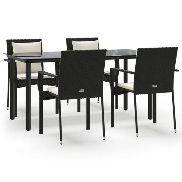 vidaXL Ensemble &agrave; manger de jardin coussins 5pcs Noir R&eacute;sine tress&eacute;e
