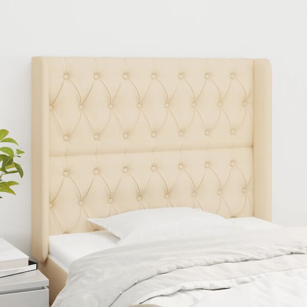 vidaXL T&ecirc;te de lit avec oreilles Cr&egrave;me 103x16x118/128 cm Tissu