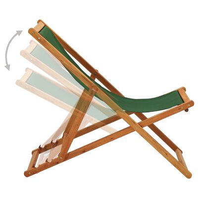 vidaXL Chaise pliable de plage bois d'eucalyptus et tissu vert
