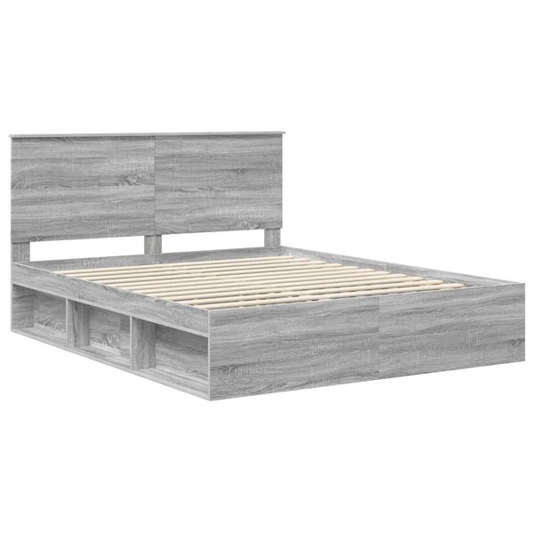 vidaXL Cadre de lit Gris Sonoma 160 x 200 cm Bois de pin massif