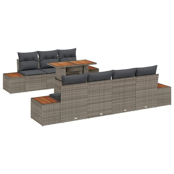 vidaXL Ensemble de canap&eacute; de jardin avec coussin 8 pcs Gris Poly rotin