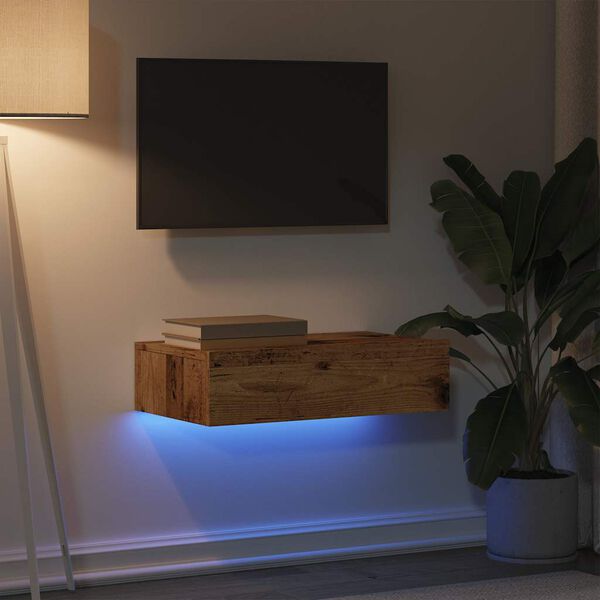 vidaXL Meuble TV avec &eacute;clairage LED vieux bois 60x35x15,5 cm