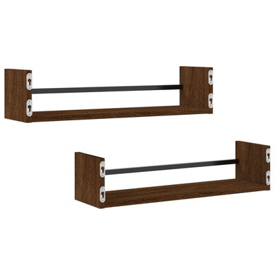 vidaXL Étagères murales avec barres 2 pcs chêne marron 60x16x14 cm