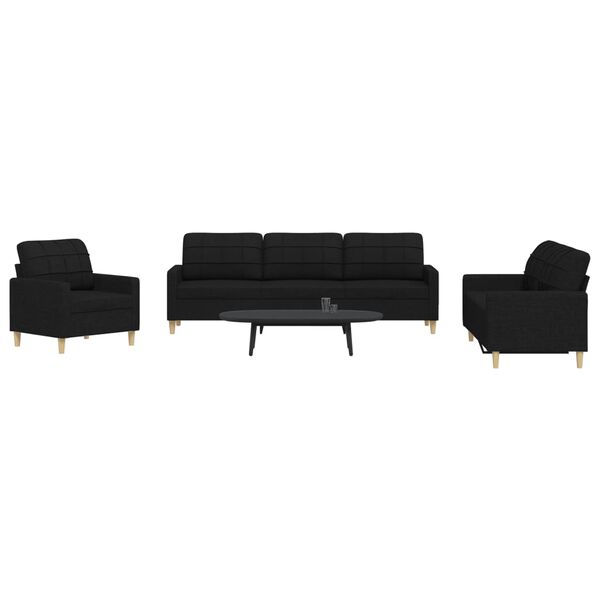 vidaXL Ensemble de canap&eacute;s 3 pcs noir tissu