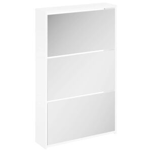 vidaXL Meuble &agrave; chaussures avec miroir 3 couches Blanc brillant 63 x 17 x 102,5 cm
