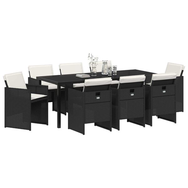 vidaXL Ensemble de salle &agrave; manger pour jardin 9 pcs Noir polyrotin