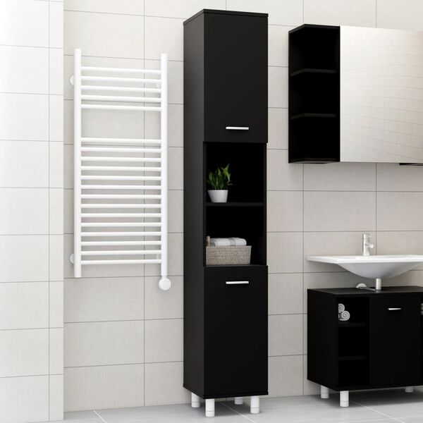vidaXL Armoire de salle de bain Noir 30x30x179 cm Bois d'ing&eacute;nierie