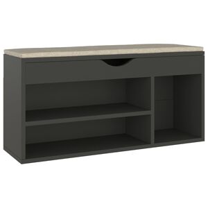 vidaXL Banc &agrave; chaussures et coussin Gris 104x30x49cm Bois d'ing&eacute;nierie